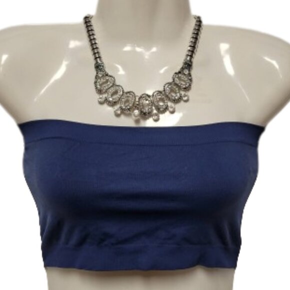 BLUE Crop Top Stretchy Ribbed Bandeau Tube Top - One Size- NEW - Picture 1 of 8